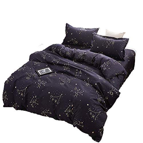Loussiesd Constellation Duvet Cover Set Dark Navy Blue, Sky Stars Pattern Printed Quilt Cover Set Single Size, Soft Comforter Microfiber with Zipper Closure (135x200cm)