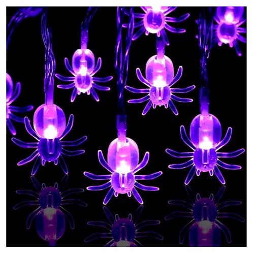 2Pcs Halloween Decor Spider String Lights - 10ft 20 Led Lights Battery Powered Purple 3 Modes Led Lights for Outdoor Indoor Halloween Christmas Outdoor Decorative Led Lights for Patio Garden Yard