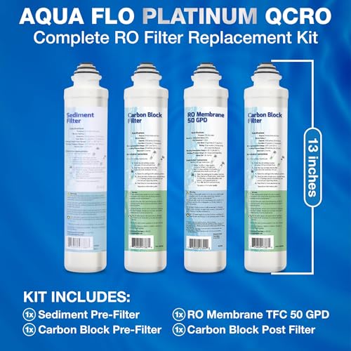 Genuine Aqua Flo Platinum QCRO RO Filter Kit with 50 GPD Membrane and Cartridges | 4-Stage Filtration, Easy Install, Contaminant Reduction, Improved Taste, Cost-Effective Water Solution