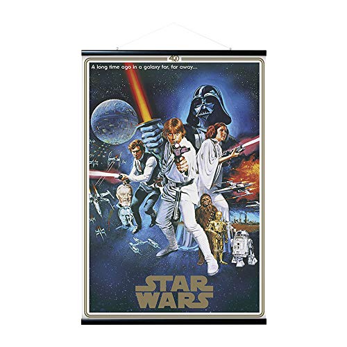 Erik - Pack Póster Star Wars 40 Aniversario con Colgador de Madera magnético Negro, Vertical (61x91,5 cm)