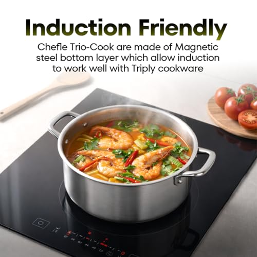 Image of Trio-Cook Triply Stainless Steel Saucepot Combo | 22cm (4.5L) and 26cm (6.5L) Pots with Steel Lids | Induction and Gas Compatible | Rust-Resistant Cookware Set