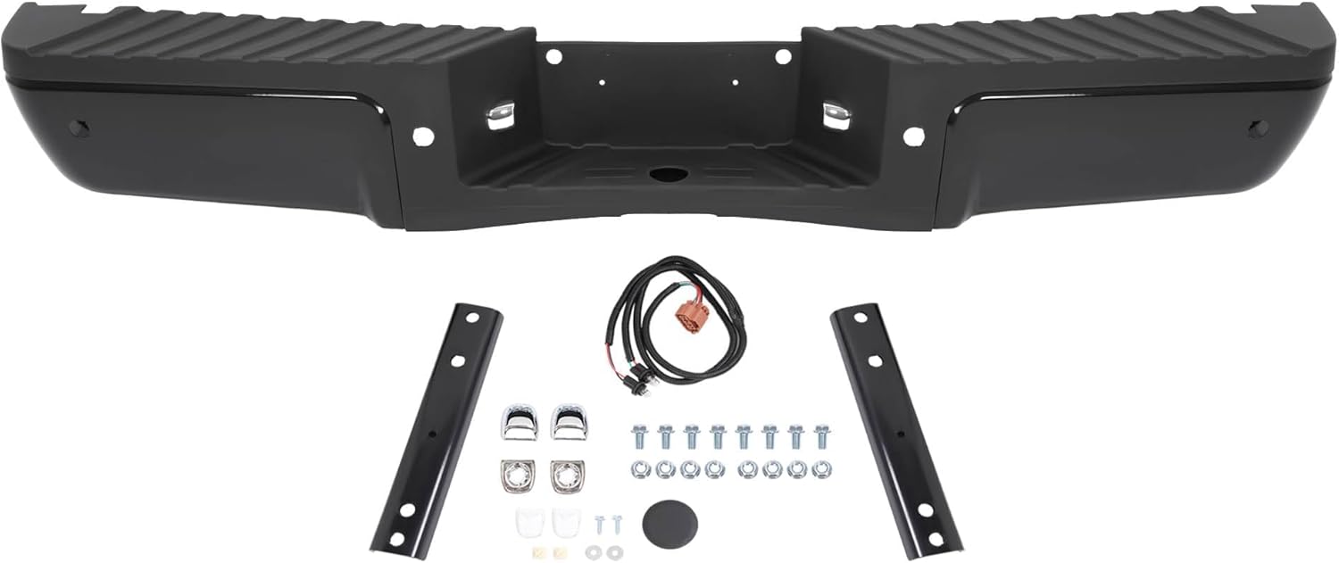 HECASA Rear Step Bumper Compatible with 2008-2016 Ford F250 F350 F450 F550 Super Duty w/Object Sensor Holes & License Plate w/Bumper Bracket 9C3Z17906CPTM-PFM, FO1103175, FO1103151 Replacement Only