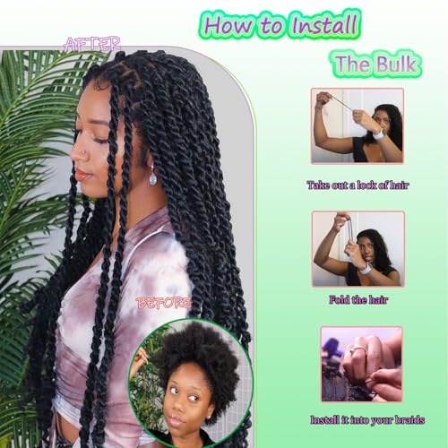 Afro Kinkys Bulk Human Hair 14 inch 30g unprocessed Human Hair for Braiding Hair Afro Kinky braids human hair Dreadlocks Extensions Loc Repair Twist Braiding Double Drawn Natural Black - Image 4