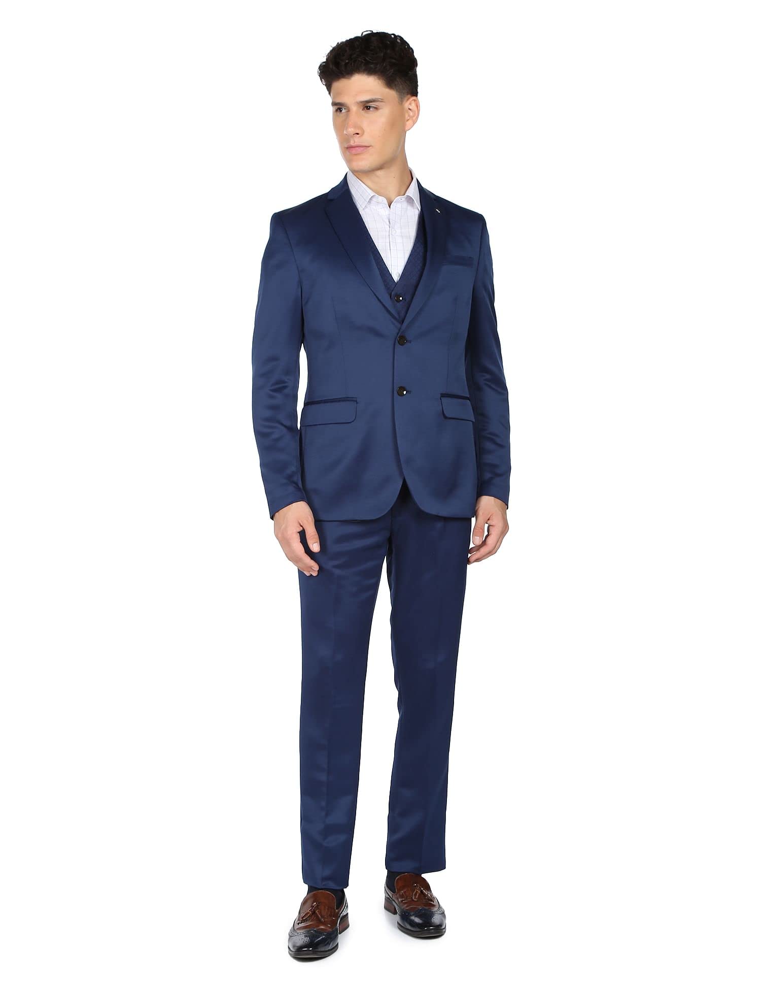 arrow Men Navy Tailored Regular Fit Three Piece Suit-picture-53