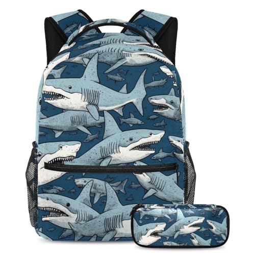 Blue Mystery Ocean Sharks grand cartable 2 pièces pour les cours au lycée et les voyages
