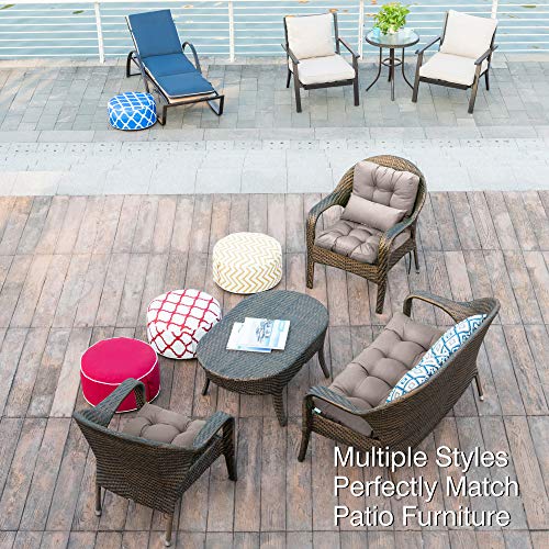 Qilloway Outdoor Seat/Back Chair Cushion Tufted Pillow, Spring/Summer Seasonal All Weather Replacement Cushions. (Tan/Grey) #TOP4