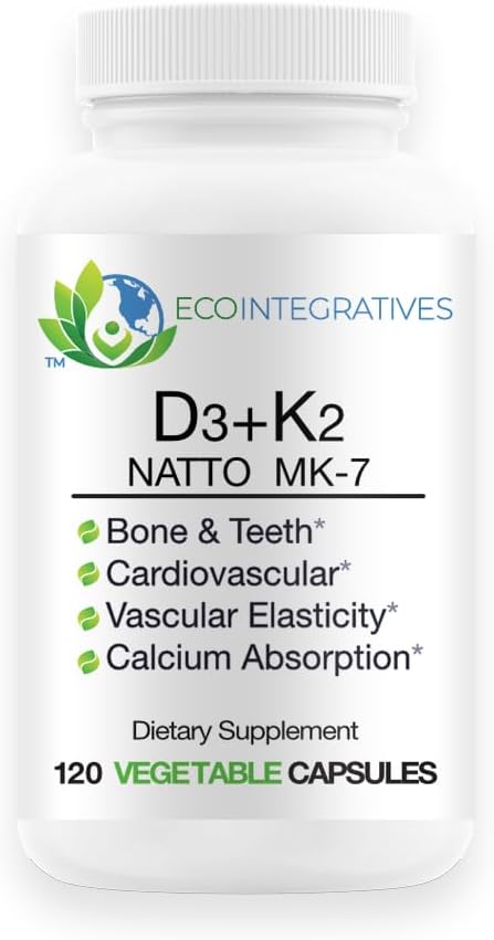 D3+K2 10,000IU D3 Cholecalciferol 100mcg, MK7 Nattokinase Bone, Neuromuscular, Cardiovascular & Immune Support, Promotes Calcium Homeostasis, Allergen Free 120 Capsules