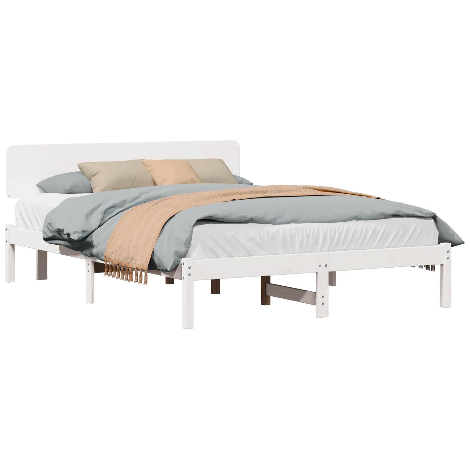 YUTAASU Bettrahmen mit Kopfteil Weiß 140 x 200 cm Massives Kiefernholz | Stabiler Lattenrost, Einfach zu Reinigen, Quadratische Beine, Modernes Design