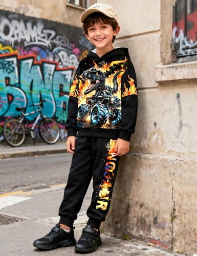 Image of Toddler Boy Clothes Dinosaur Printed Hoodies Long Sleeve Pant Sets