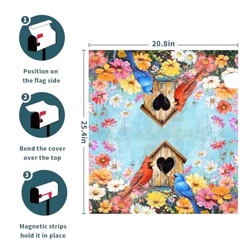 Image of Spring Summer Birds Mailbox Cover Magnetic Standard Size 21x25.5 Inch Welcome Floral Mailbox Wraps Post Box Cover Decoration Outdoor Garden Home Yard Outside