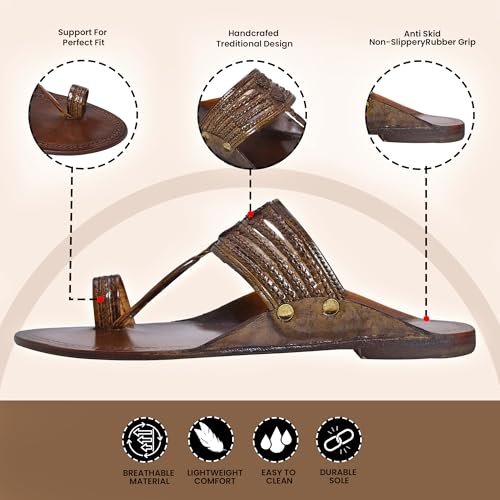 Image of Kolhapuri Chappal for Men Original, Pure Leather Handcrafted Traditional Kolhapuri Chappal for Man Formal Footwear for Weddings & Parties, Ethnic Wear & Daily Comfort