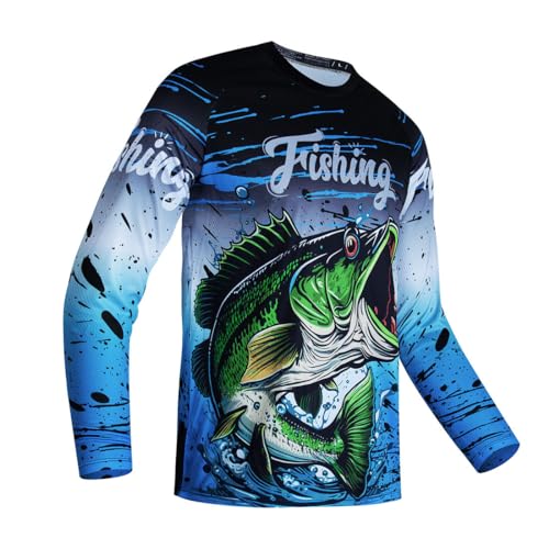 Mens Fishing Shirt Long Sleeve, Fishing Jerseys Fish Tshirts Uv Sun Protection Tops Fisherman,Big Mouth Bass Large