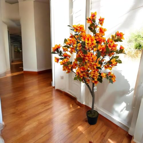 Image of Fox & Fern Artificial Bougainvillea Plant | with Basic Pot | Elevate Any Corner of Your Home /Office | Ornamental Plant Best for Home Decor (Pack of 1) (Ht. 4Ft) (Orange)