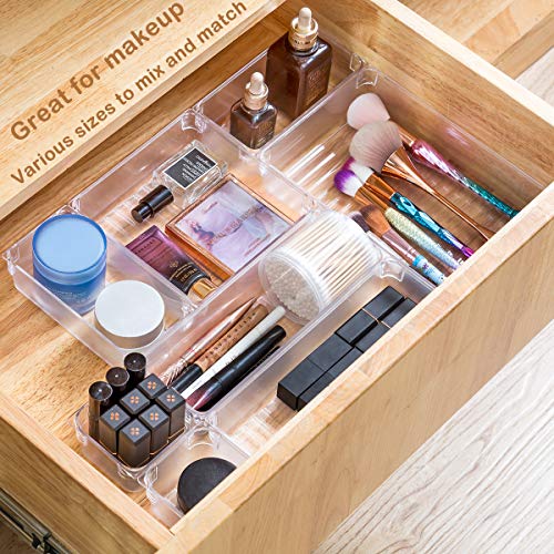 Qozary 23 Pack Clear Plastic Drawer Organizer Containers, Storage for Desk Drawers Trays, Kitchen Bathroom Makeup Drawer Dividers with 5-Size Large Capacity Bins, 23 Trays for Bedroom Dresser Drawer - Thumbnail 3
