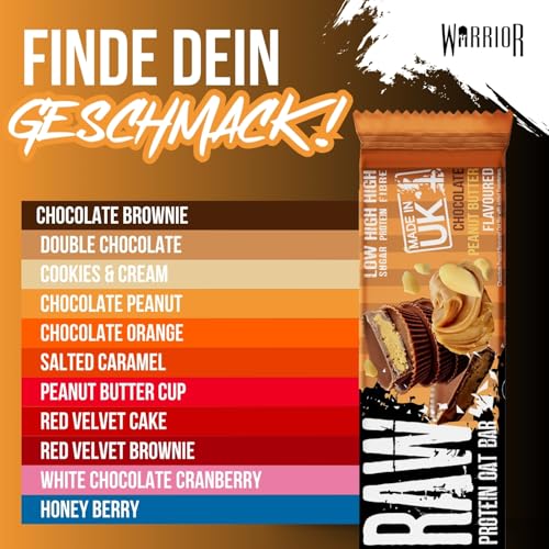 Warrior Raw Proteinriegel 12 x 75 g – Ballaststoffreicher Haferriegel mit Protein, High Protein Snack ohne Zucker, Natürlicher Haferflocken Riegel mit Präbiotika – Schoko-Erdnuss 6