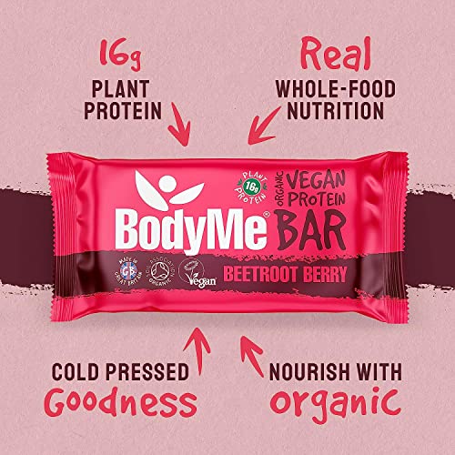 BodyMe Organic Vegan Protein Bar | Raw Beetroot Berry | 12 x 60g Protein Snack Bars | Gluten Free | 16g Complete Protein | 3 Plant Proteins with All Essential Amino Acids | High Protein Vegan Snacks - Image 4
