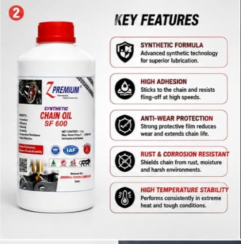 Image of ZPremium Chainsaw Oil SF 600-1 Litre | Bar and Chain Lubricant for All Chainsaws | Reduces Wear Heat and Friction | Smooth Cutting Performance | Longer Bar Chain Life Protection