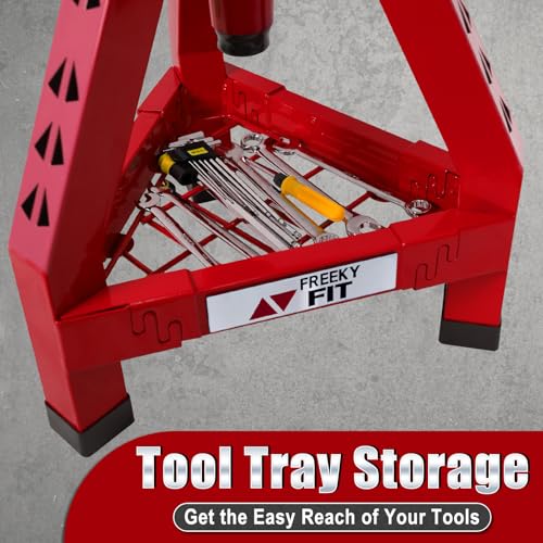 Image of Adjustable Shop Stool,Garage Mechanic Stool Chair,Work Seat for Workshop, Adjustable Height, 360 Swivel Padded Square Seat,Tool Storage, 350 LBS Capacity, Heavy Duty, Red