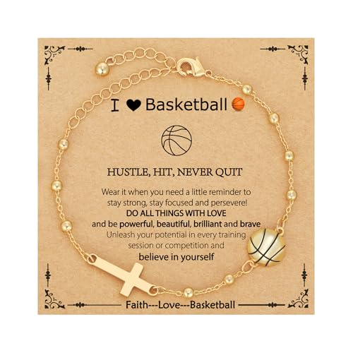 VULETO Basketball Bracelet Gifts for Girls Teens Women Cross Link Chain Sport Accessories Birthday Valentines Christian Jewelry Gifts for Kids Her Teen Girls 8-12 Team Coach Lover Player Gold