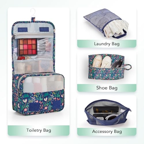 Image of OlarHike 8 Set Compression Packing Cubes for Travel Essentials,Compressible Expandable Space Saver Bags for Organizing Clothes,Luggage Garment Bags with Over 1000 pcs Mesh Holes(Dark Blue Floral)