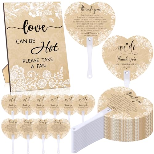 Roowest Wedding Fans for Guests Bulk 100 Pcs Retro Lace Wedding Hand Fans 1 Table Sign Abanicos para Boda Thank You for Celebrating with Us Favors for Bridal Shower Tea Party Gift