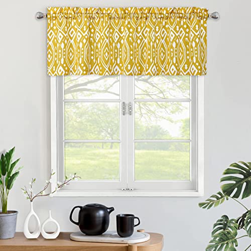 Faironly Small Kitchen Valances Geometric Short Tier Window Curtains Farmhouse Rod Pocket Window Treatments Valance For Bedroom Living Room Nursery Dorm, 52" W X 15" L, Yellow #TOP8