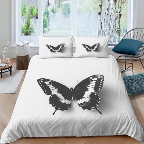 Parure de lit 3D papillon housse de couette microfibre douce 200x200cm lit double