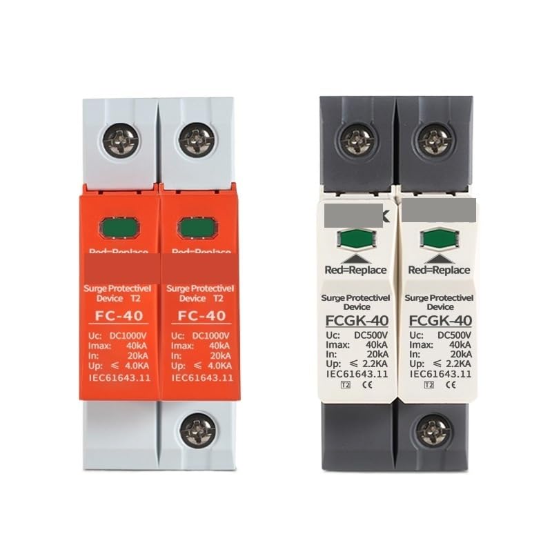 2P DC SPD 500V 600V 800V 1000V 20KA~40KA House Surge Protector Protective Low-Voltage Arrester Device 275VAC 385VAC(Gray Surge,600VDC)