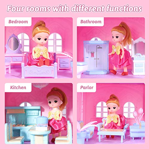 KAINSY Puppenhaus, 4 Tier Holiday House Möbeln und Zubehör Puppenhaus and Puppenhaus Zubehör and Doll, 3D Großes… – Bild 3