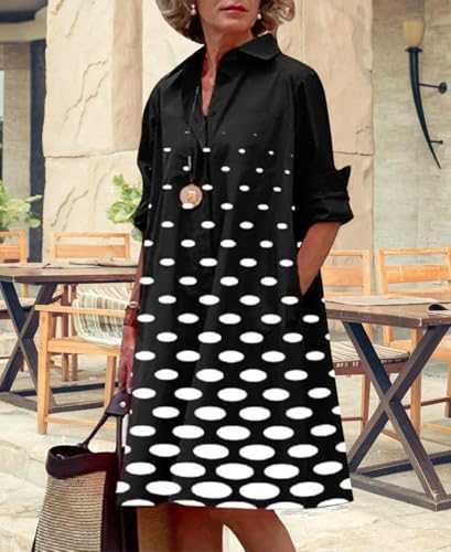 Women's Long Sleeve Shirt Dress Button Down V Neck Casual Midi Dress Printed Loose Fit Summer Dresses with Pocket4