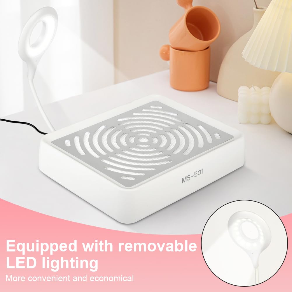 HOTUT Aspiratore di polvere per Unghie con Filtro Riutilizzabile, Aspiratore Unghie Professionale da Tavolo, con Luci a LED, Velocità Regolabile, Adatto ai Saloni per Nail Tech e Alle Abitazioni