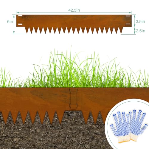 Ganeekiron Metal Landscaping Edging, 6Hx40L-Inch Cor Ten Steel Landscape Edging with 6 Clips and Gloves, 6-Pack Unique Rust-Finish Edging, for Enhanced Garden, Yard, Park, Lawn by Ganeekiron - Image 3