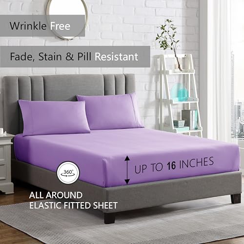 American Home Collection 4 Piece Full Size Bedding Sheets and Pillowcases Set - Ultra Soft Microfiber - Breathable, Wrinkle Free, Easy Care, Durable, Oeko-Tex Certified Sheet Set (Full, Lavender)