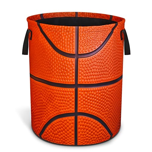Basketball Texture Laundry Basket Ball Foldable Waterproof Oxford Cloth Funny Tote Bag Laundry Hamper Clothes Storage Bucket Organizer For Bathroom/Laundry Storage/Bedroom 18.9x16.5 Inch