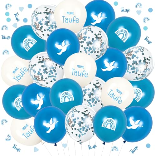 84 Stück Taufe Deko Junge, Luftballons TaufE, Streudeko TAuFe Konfetti, Meine TauFe Ballon, Tischdeko TaUfe Junge Blau, für TAuFe Kommunion Konfirmation Taufdeko