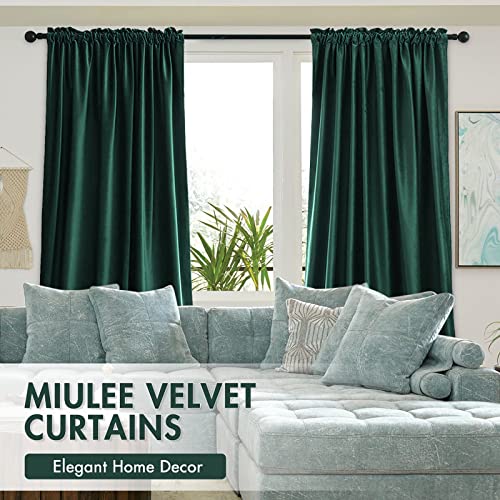 Image of MIULEE Dark Green Blackout Velvet Curtains Drapes 84 Inch Long 52 inchx84 inch | Luxurious Bedroom Living Room Decor, Room Darkening, Thermal Insulated, Rod Pocket Design, Super Soft Fabric