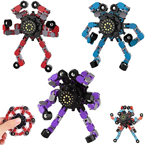 Zolnsans 3PCS Fingertip Gyro, Funny Sensory Fidget Spinners Toys, DIY Deformation Robot Metal Transformable Mechanical Chain Spinning Top, Adults Stress Relief Toy, Stocking Stuffers for Kids