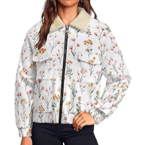 Chaqueta de forro polar para mujer abrigo cálida con flores silvestres para el frío