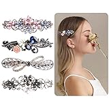 4Pcs Französisch Vintage Haarspange,Retro Damen Haarspange,Automatische Haarspange Groß, Strass Vintage Haarspangen für Damen Mädchen
