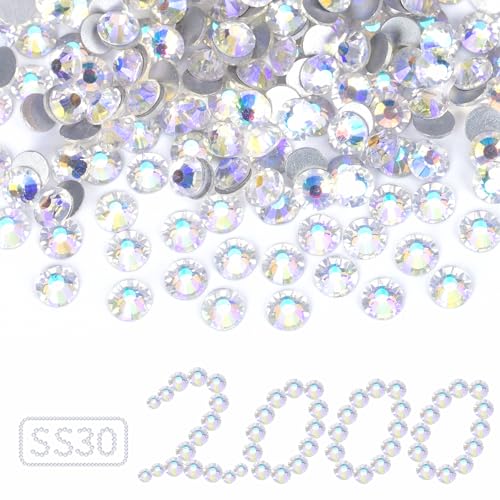 Image of 2000PCS Moonlight Rhinestones Bulk, Flat Back Crystal Glass Stone Round Gems,SS30, 6.4-6.6mm
