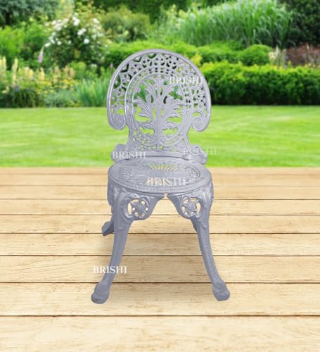 Image of BRISHI Cast Aluminium Garden Patio Seating Chair and Table Set for Balcony Outdoor Furniture with 1 Table and 4 Chair Set (Grey)