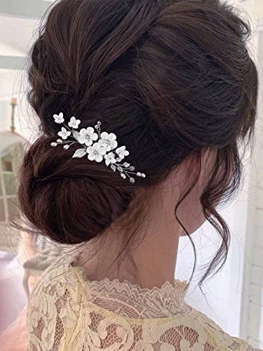 Latious Wedding Bride Hair Side Comb Silver Flower Bridal Hair Clip Floral Hair Piece Pearl Hair Accessories For Women And Girls #TOP18