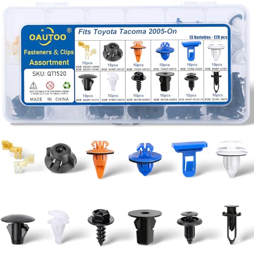 OAUTOO 120pcs fits Toyota Tacoma 2005-On Body Interior and Exterior Retainer Fastener Clip Assortment Bumper Cover Hood Retainer Fender Molding & Door Trim Panel Clips