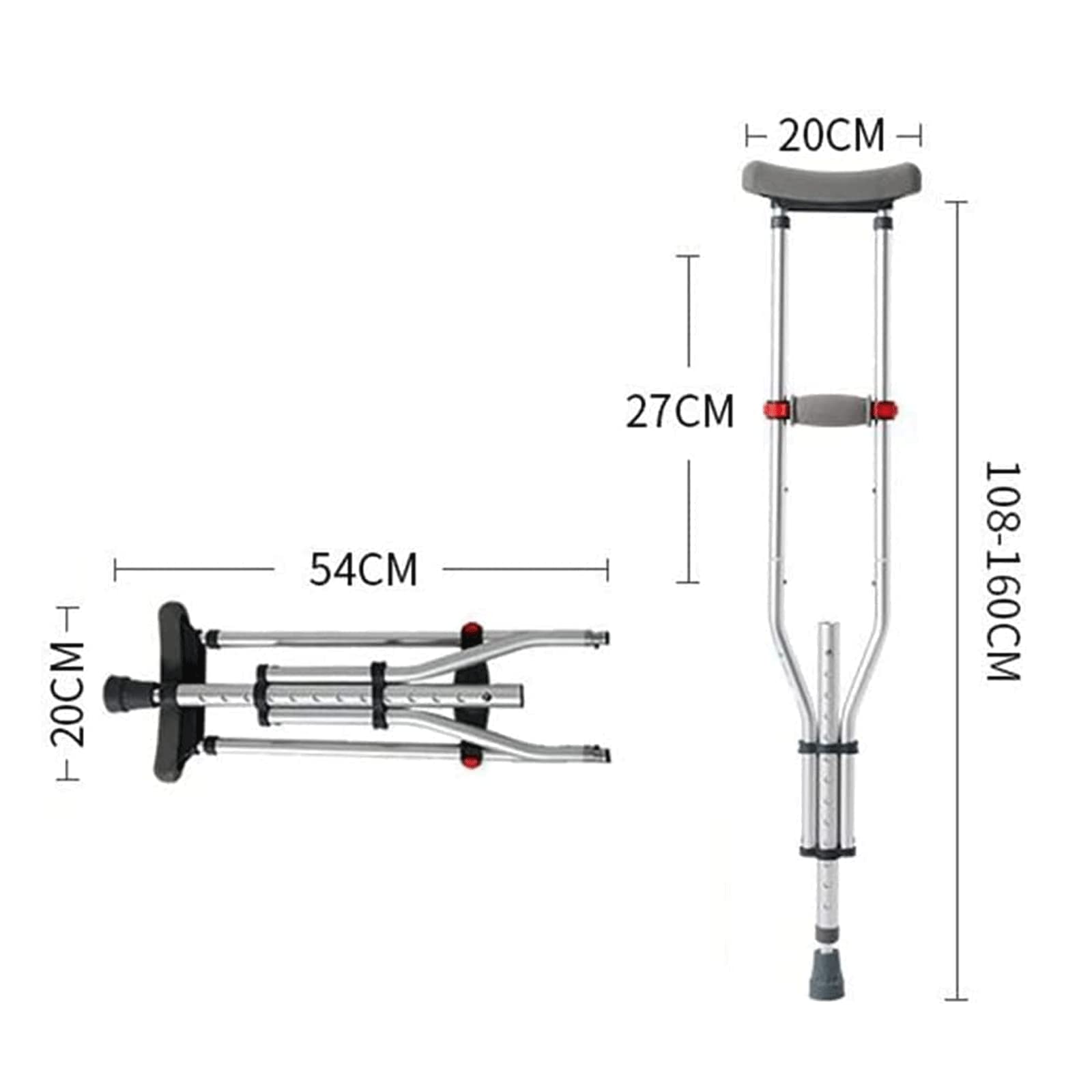 PAASHE Muletas de Aluminio Bastones Plegables Altura Ajustable Bastón para Caminar Debajo del Brazo Sostiene Bastones de 550 lbs Muleta cómoda