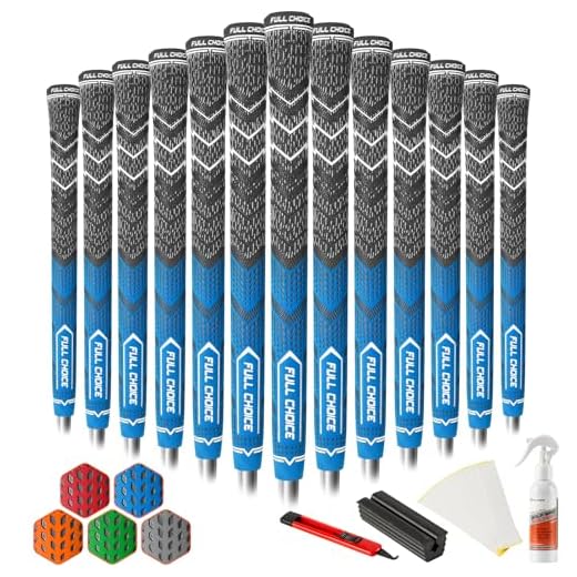 Full Choice Cross Corded Golf Grips 13 Pack with All Kits, Low Taper Design, 3 Sizes 4 Colors Options, Multi-compound Hybrid Golf Club Grips, CG01 Series, Blue, Standard Size