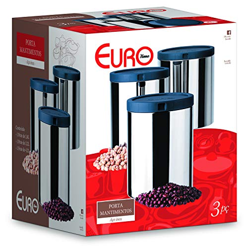 Porta Mantimentos Inox 3 Peças com Tampa Azul Euro Azul No