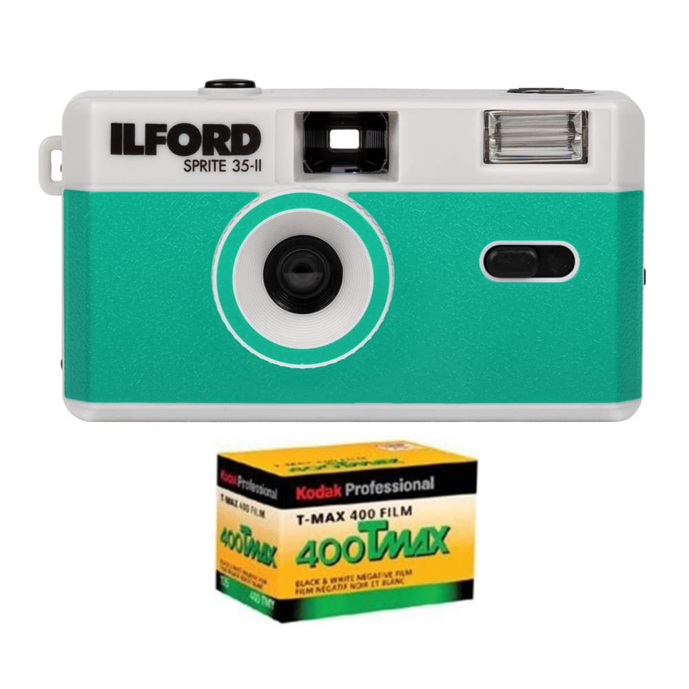 Ilford Sprite 35-II Reusable/Reloadable 35mm Analog Film Camera (Silver and Teal) with Kodak Profess