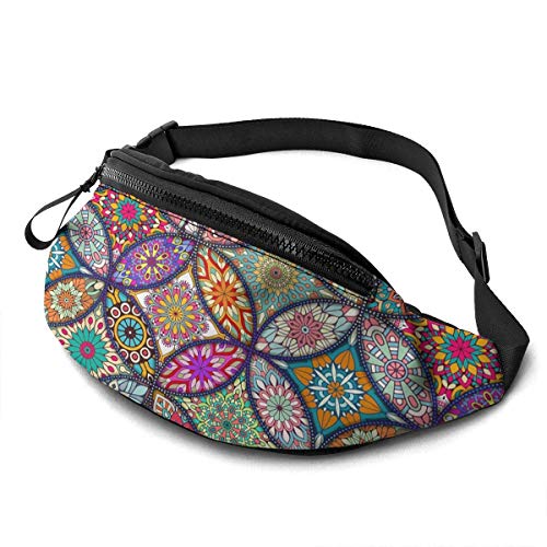 XCNGG Bolso de Cintura Corriente Bolso de Cintura de Ocio Bolso de Cintura Bolso de Cintura de Moda Five-Ring Colored Mandala Waist Pack Bag for Men Women,Casual Fanny Packs with Headphone Socket Hip