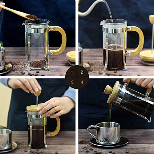 Image of Cutting EDGE French Press Coffee /Tea Espresso Press Milk Frother with 18 /8 Stainless Steel Filter High Borosilicate Carafe Durable Bamboo Handle 12oz / Capacity 350ml