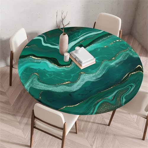 Treer Toalha de mesa antimanchas, fluída abstrata, toalhas de mesa com borda elástica ajustável , toalha de mesa redonda, toalha de mesa lavável exterior para piquenique sala de jantar (verde, 90 cm)